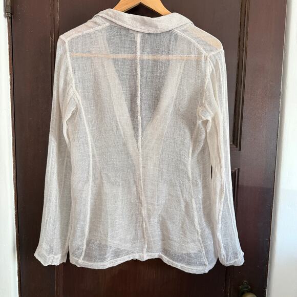 EILEEN FISHER | Cream Linen Open Weave Mesh Single Breasted Blazer | Extra Small - Picture 6 of 8